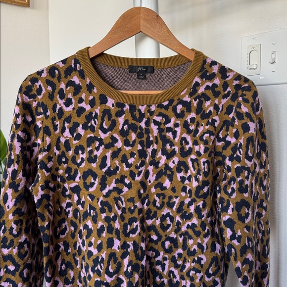 J Crew Leopard Wool Blend Crew Sweater Sz S - Picture 5 of 11